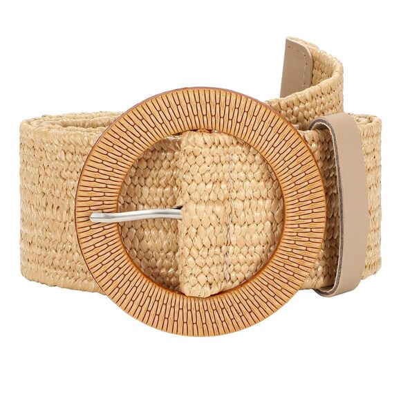 Accessories - 3852 Straw Woven Stretchy Belt For Women Dresses, Wide Boho Elastic Brown